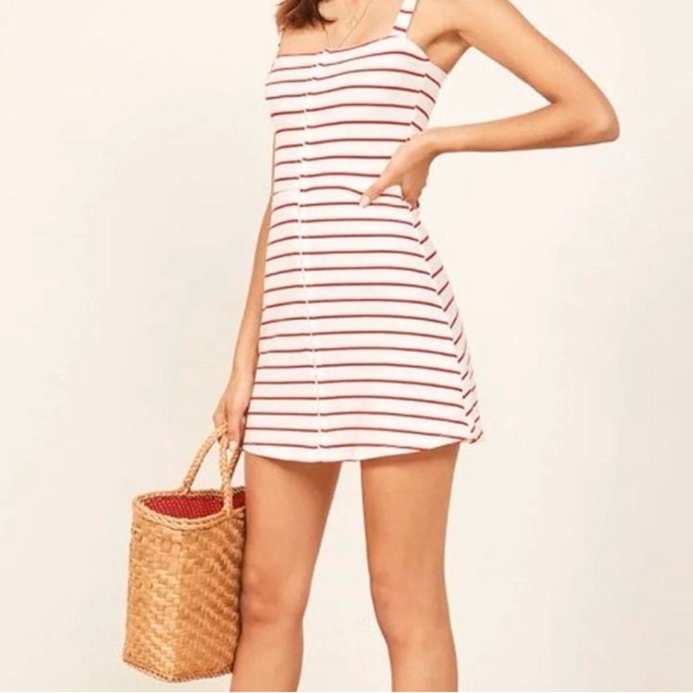 Reformation Nellie dress red and white stripes with clasps